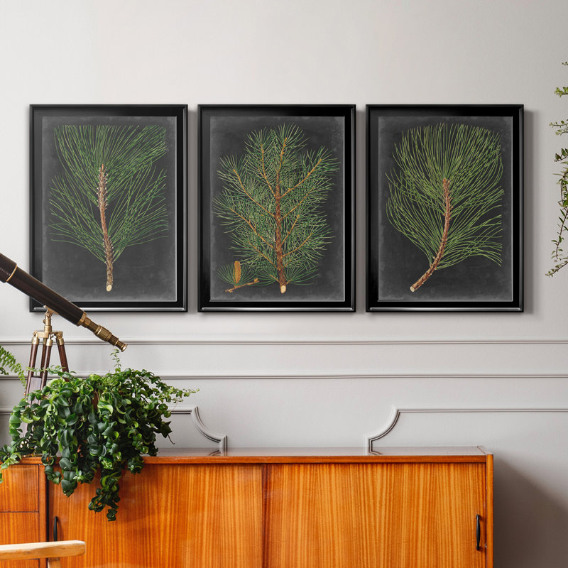 «Dramatic Pine I», ensemble de 3 peintures sur toile encadrées, Toile avec cadre noir, H 18,5 po x l 73,5 po x P 1,5 po