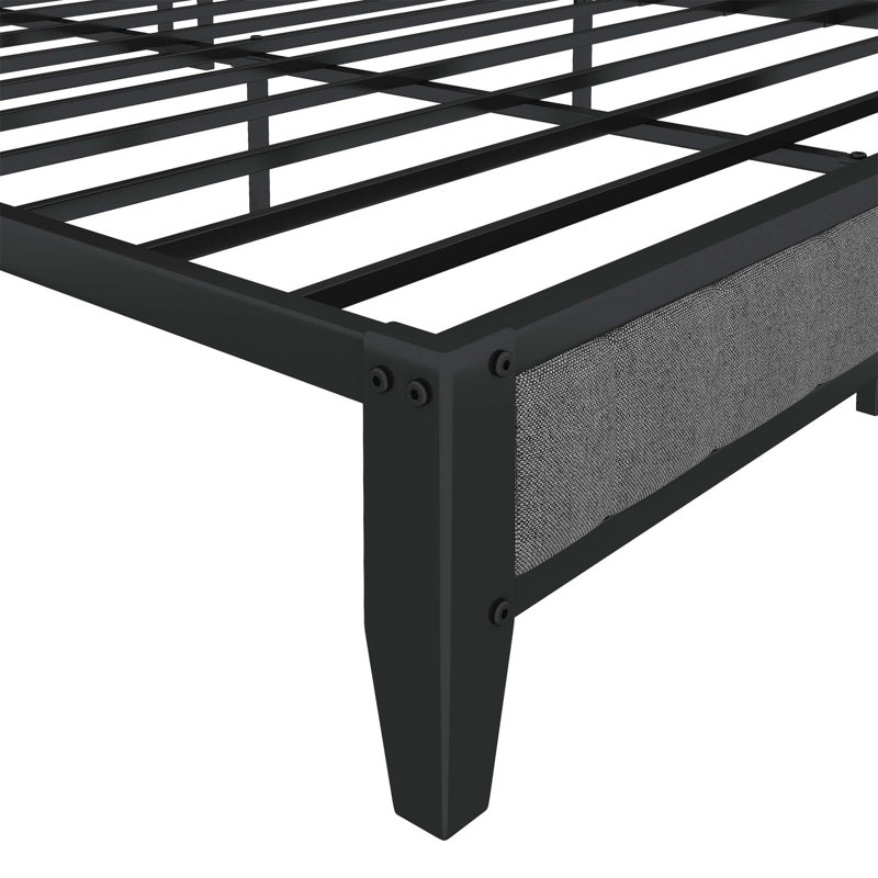 Base de lit grand format avec station de charge, tête de lit tapissier, plateforme en métal, Grand lit, Gris / Noir
