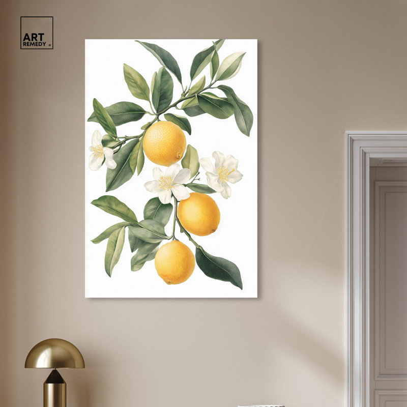 «Lemon and Leaf Fusion II», reproductions sur toile par Art Remedy, H 45 po x l 30 po, Toile tendue