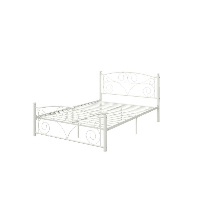 Lit en métal de taille blanche en blanc - look moderne, structure pour la longévité, fonctionnement silencieux et stable, assemblage facile, aucun sommier tapissier, s'adapte à un matelas de 8 pouces et plus, limite de poids de 600 lb avec finition,