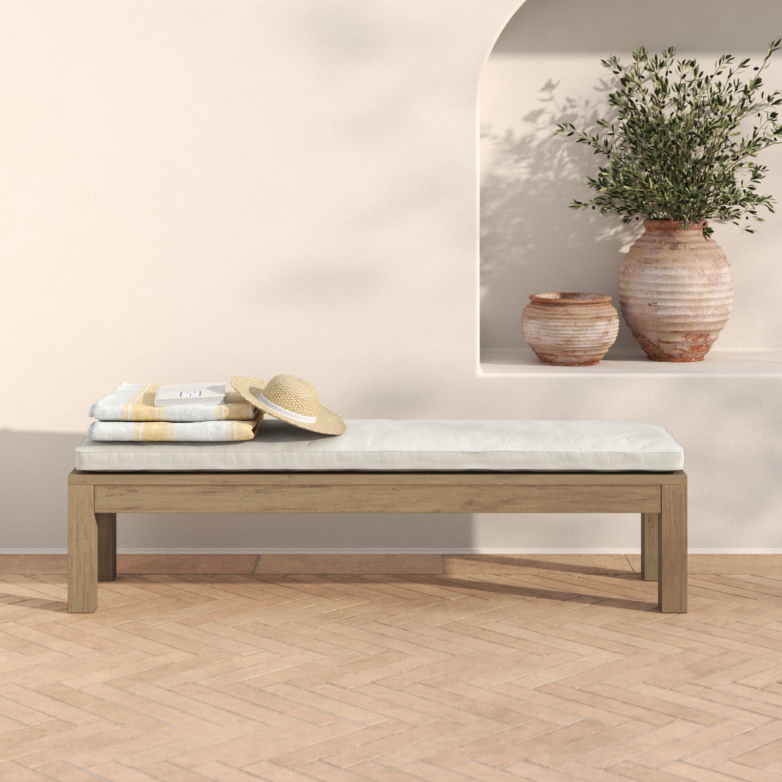 Vienna 72" Teak Picnic Bench, Canvas Flax Sunbrella® Canvas