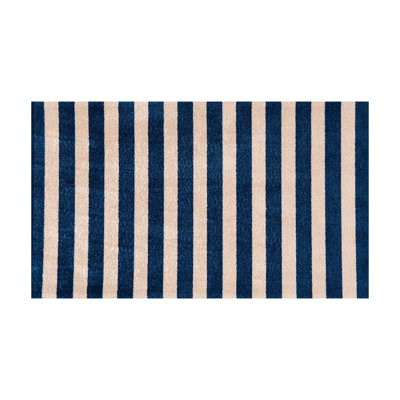 Tapis lavable antidérapant touffeté à rayures bleu marine et sable 2 pi x 4 pi