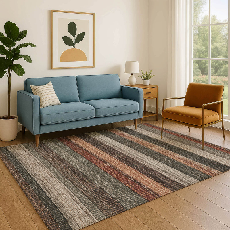 Premium Machine Washable Medena AMF1865 Stripes Rug, Rectangle 10' x 14'