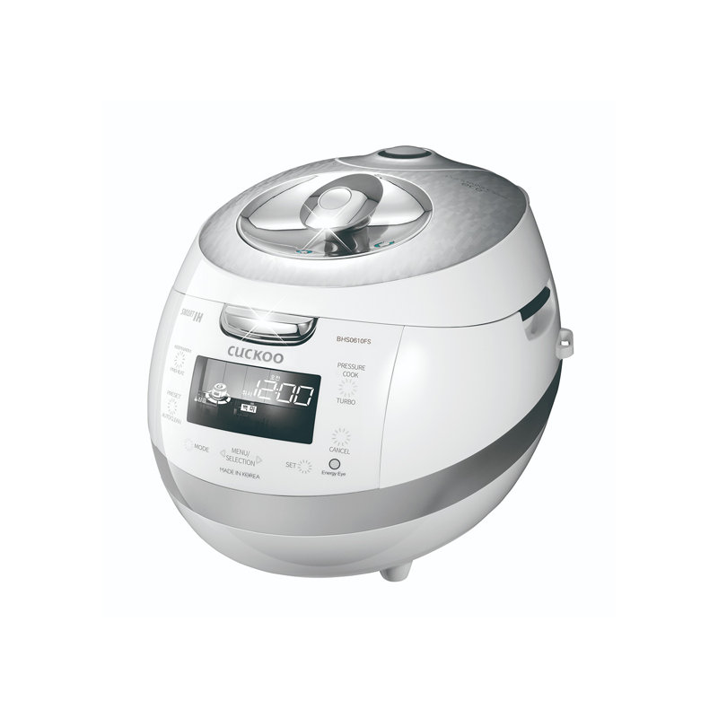 Cuiseur à riz à haute pression 6 tasses non cuit / 12 tasses avec technologie de chauffage par induction CUCKoo, machine à riz polyvalente avec 16 options de menu et plaque à vapeur, guide audio, blanc (CRP-BHSS0609F)
