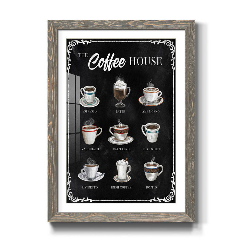 The Coffee House - Reproduction d'art graphique sur papier encadré, H 31,5 po x l 23,5 po x P 1,5 po, gris