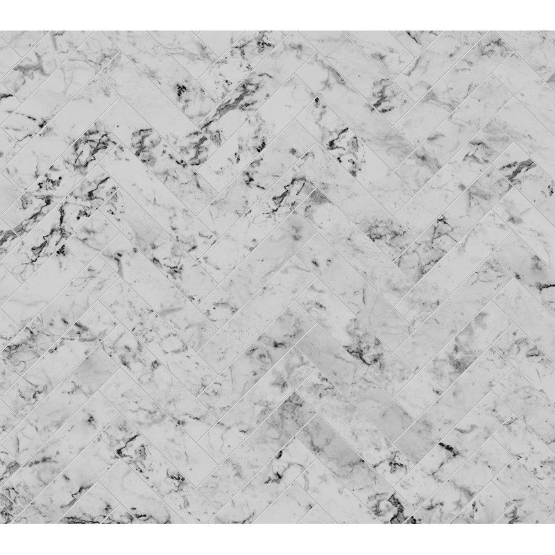 Carrara Marble Herringbone Aluminium Kitchen Splashback, 80 cm x 90 cm