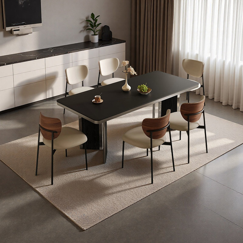 Table de salle à manger élégante, 29.52" H x 62.99" W x 31.49" D, 7 pièces : table, 6 chaises