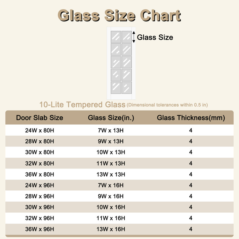Intérieur de la porte de garde-manger en bois massif à base solide en verre transparent de 10 Lite apprêté sans cadre ni quincaillerie