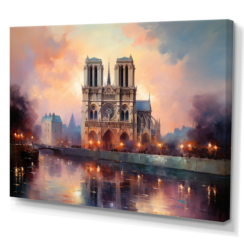 The Normandy Cathedral By Claude III - Spiritual Wall Art Living Room, H 24 po x l 32 po x P 1 po, Toile tendue