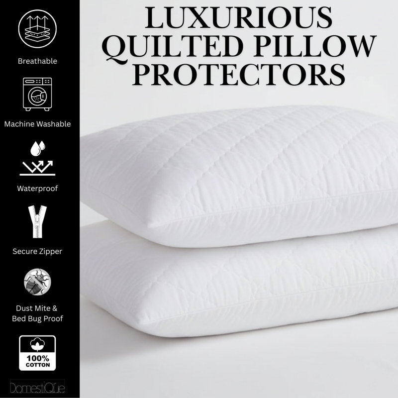 Pack Of 2 Diamond Quilted Cotton Waterproof Pillow Protectors - Standard, Standard