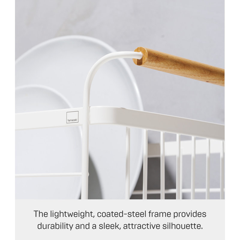 Tosca 13'' White Steel Dish Drainer Rack with Wood-Accent Handles