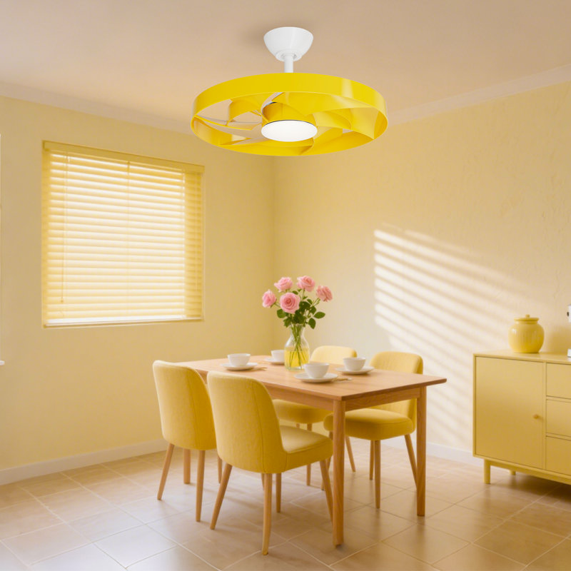 Ventilateur de plafond intérieur blanc avec pales 22 po Leonide, Blanc, Yellow