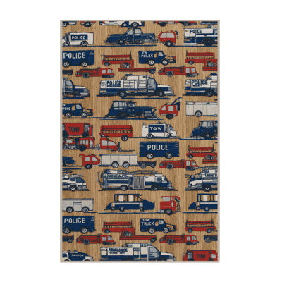 Machine Washable Transportation Brown Area Rug
