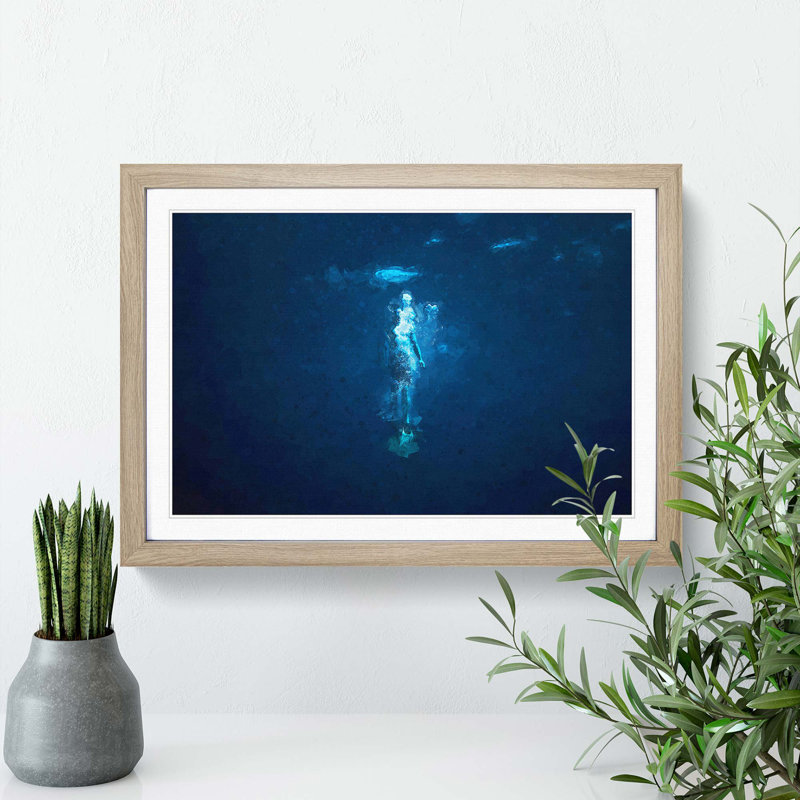 Deep Blue Diving in Abstract - Picture Frame Graphic Art Print, 27cm H x 36cm W x 2cm D, Oak Framed