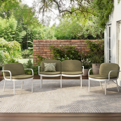 Ensemble de 3 fauteuils de jardin avec structure et coussins blancs en PP - 2 fauteuils club, confortable et facile à déplacer grâce à sa structure et ses coussins, revêtement respirant et facile à ranger.