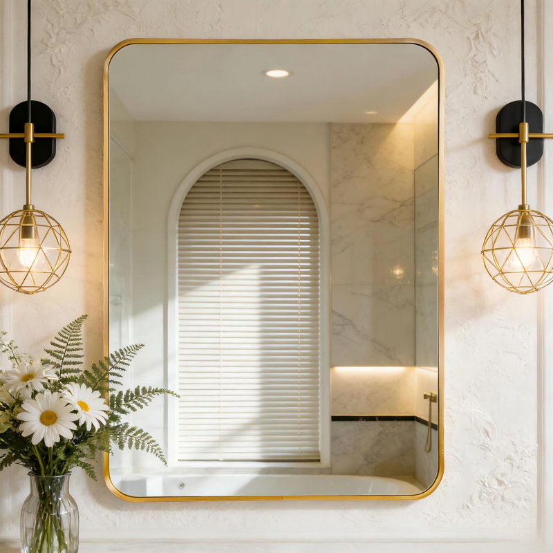 Mercedita Metal Rectangle Wall Mirror, 30" x 22", Gold