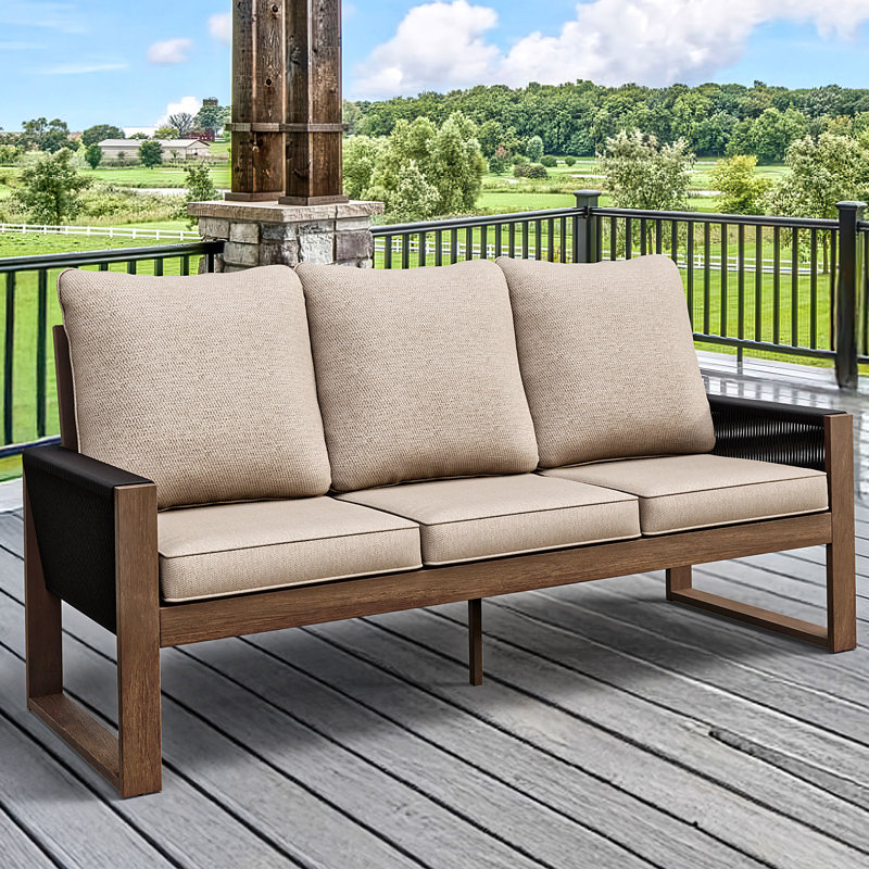 3-Seat Patio Wooden Sofa With Cushions, Beige
