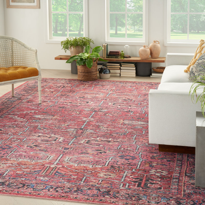 Machine Washable Oriental Red Area Rug, Rectangle 9'2" x 12'