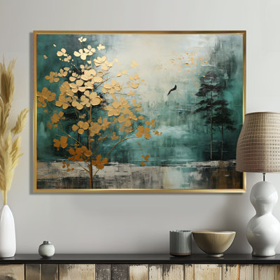 «Golden Emerald Forest - Abstract Spirals», art encadré