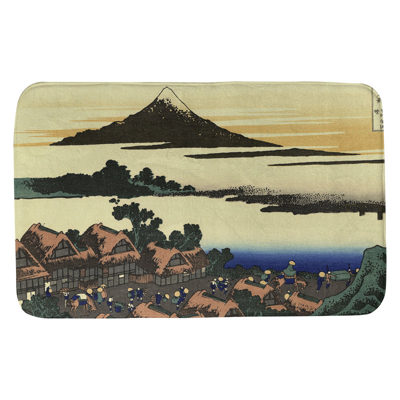 Tapis pour salle de bain antidérapant Clair Dawn at Isawa in Kai Province, l 17 po x L 24 po, Bleu / Jaune