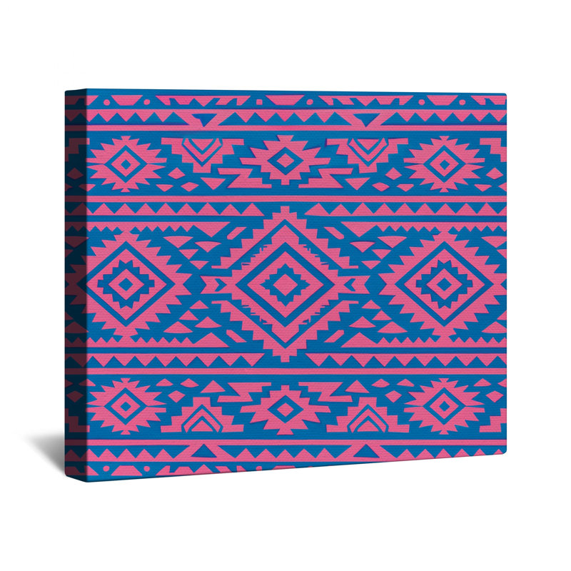 Toile tendue à motif tribal rose et bleu en plusieurs tailles, 24 x 36 inches
