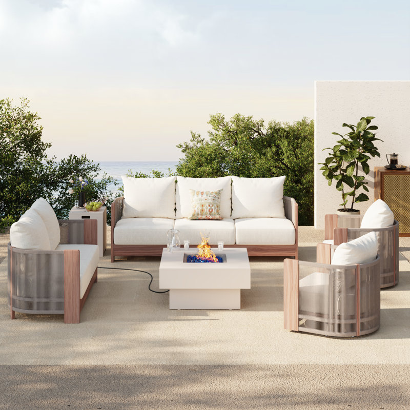 7-person Outdoor Patio Conversation Set With Fire Pit Table
