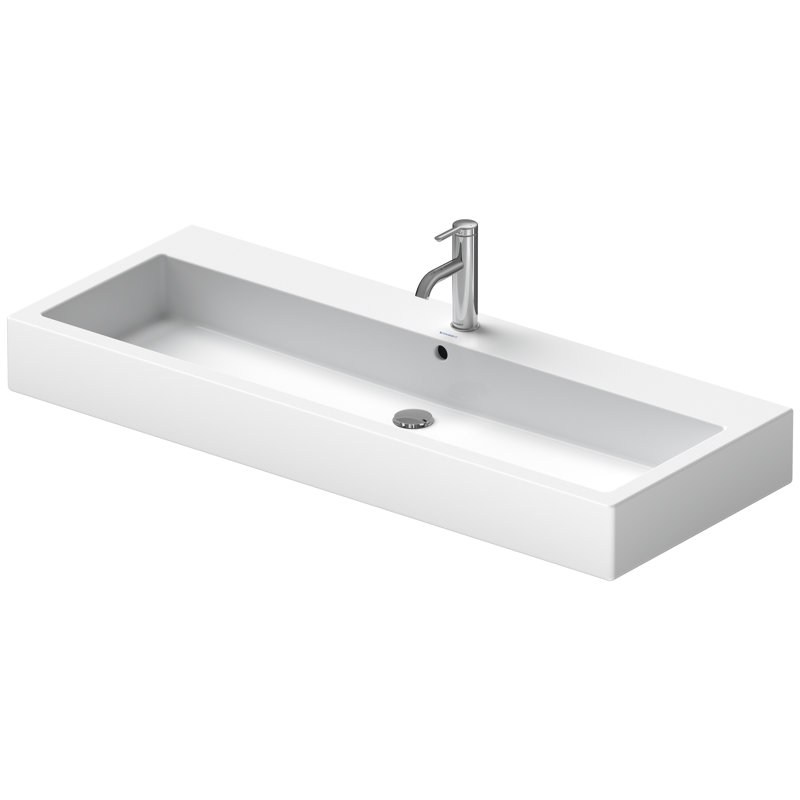 Vero White Ceramic Rectangular Wall Mount Bathroom Sink with Overflow
