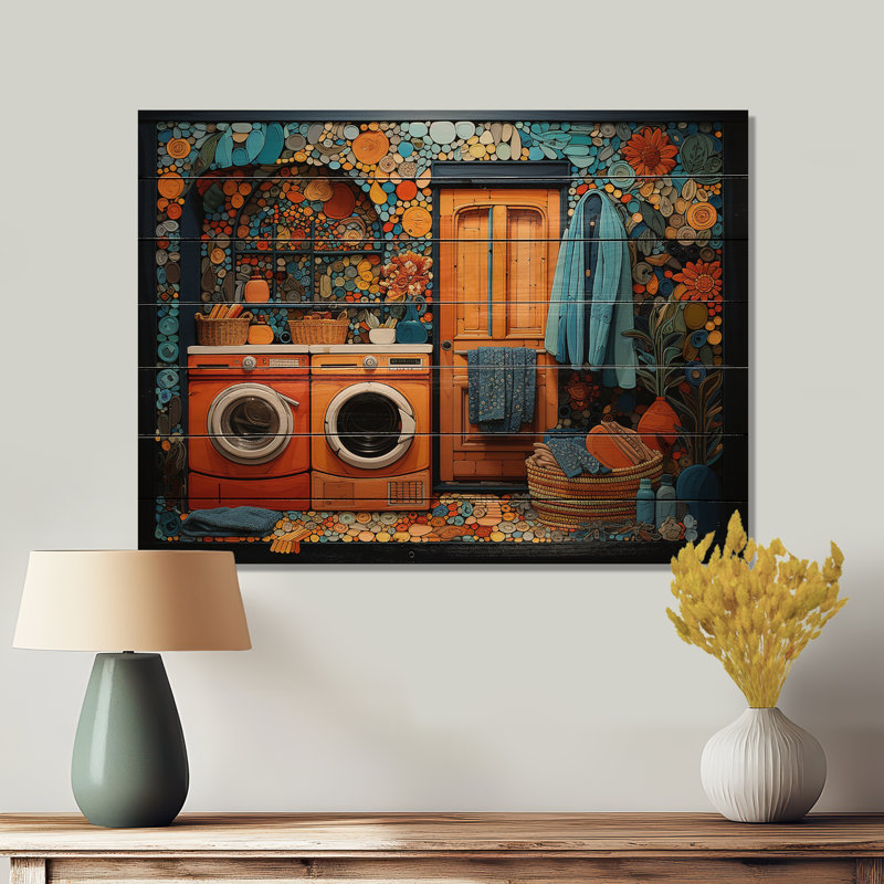Blanchisserie Popart Room sur impression sur bois, H 10 po x l 20 po x P 0,78 po