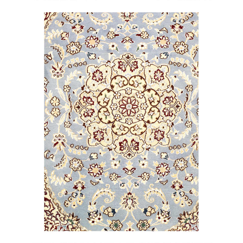 Tapis bleu clair / beige en laine / coton / soie 2 pi 11 po x 4 pi 4 po de style oriental rappa
