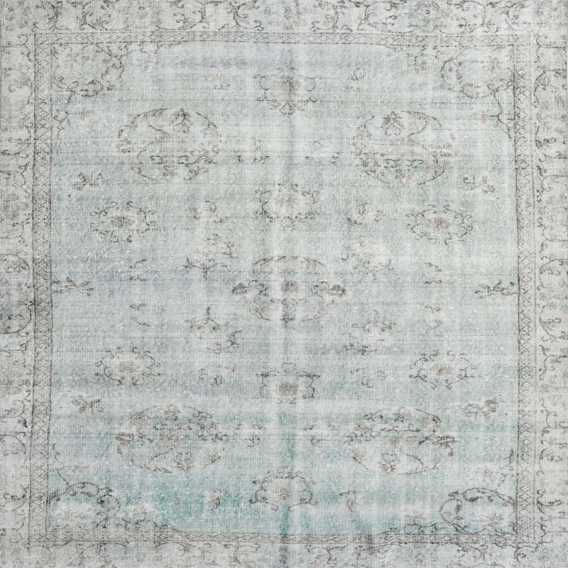 Tapis oriental en laine beige / vert, Carré 7 pi