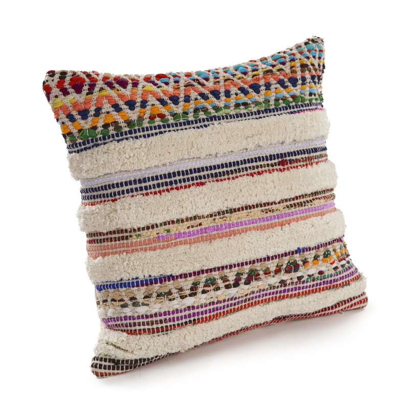 Multicolor Handwoven Cotton Chevron Striped Throw Pillow, 18" Square