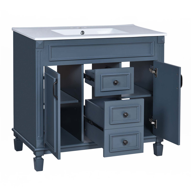 Meuble-lavabo 36 po avec lavabo supérieur, Bleu, Noir, noir, noir, noir