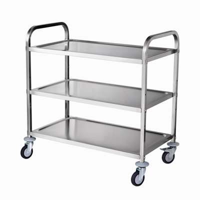 Kitchen Utility Cart, 3 Tiers, Wire Rolling Cart W/ 450LBS Capacity, Steel Service Cart On Wheels, Metal Storage Trolley W/ 80Mm Basket Curved Handle PP Liner 6 Hooks, For Indoor And Outdoor Use