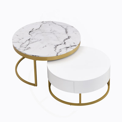 Modern Round Nesting Coffee Table with Drawers