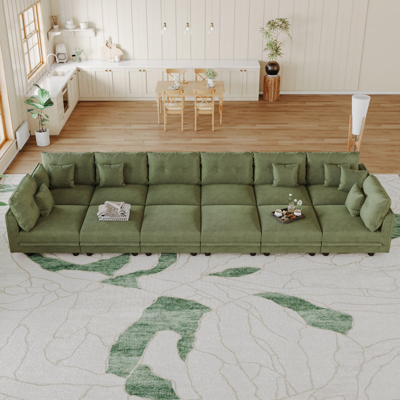 12 Seat Corduroy Convertible Modular Sectional Sofa With Storage, 8 Back Cushion 8 Throw Pillow, Green Corduroy