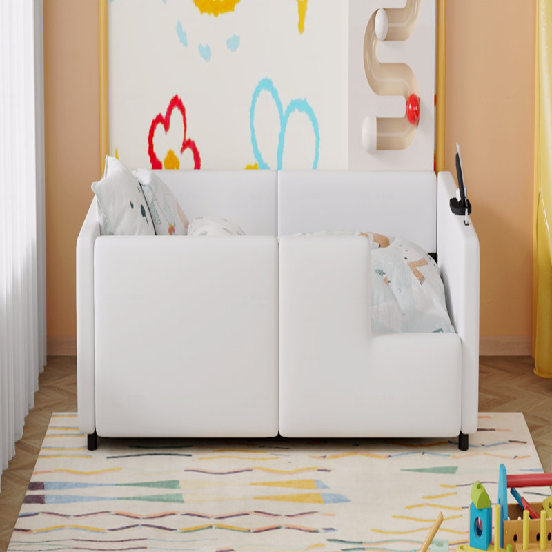 Lit plateforme tapissier simple avec garde-corps et station de charge