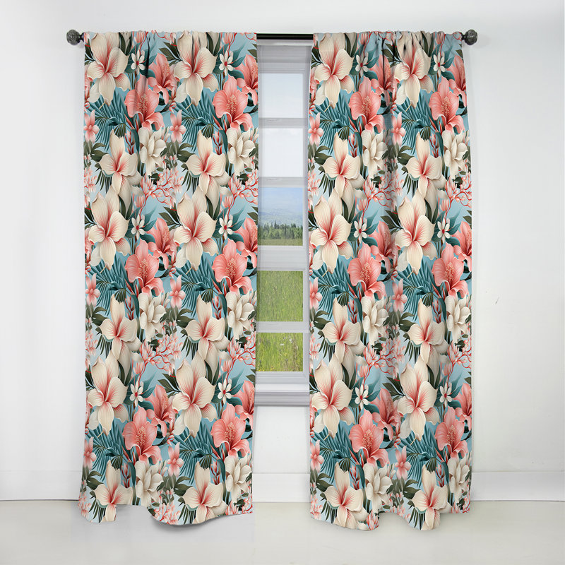 Rideau à motif floral - rideau occultant - 1 panneau Oceanic Whispers, L 52 po x L 95 po