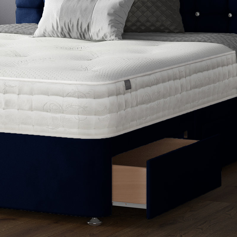 Galarza Divan Bed Base, Small Double (4'), Royal Blue, 4 Drawers