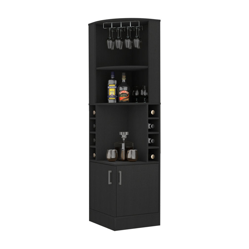 8-Bottle 2-Shelf Bar Cabinet, Black