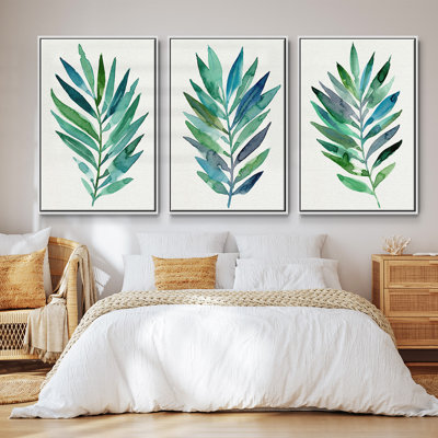 Ensemble de 3 pièces encadrées sur toile Palm Frond Flow I