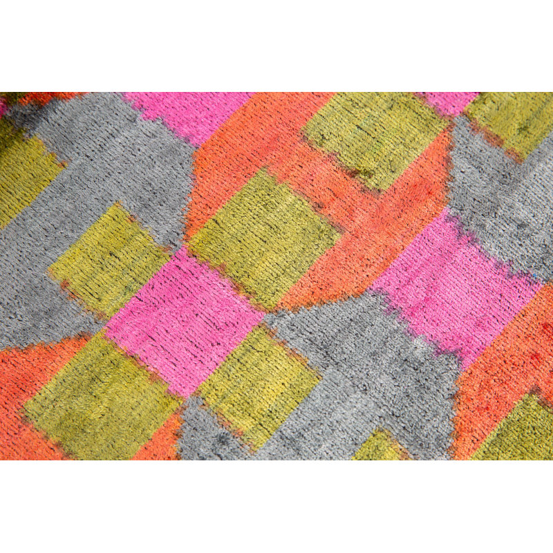 Handmade Geometric Silk Velvet Pillow 16X24, Down Feather Insert, Hidden Zipper