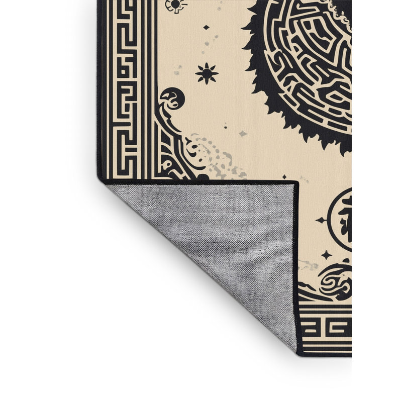 Tapis oriental beige classique Pavanvir Cerberus lavable à la machine, 8 x 10