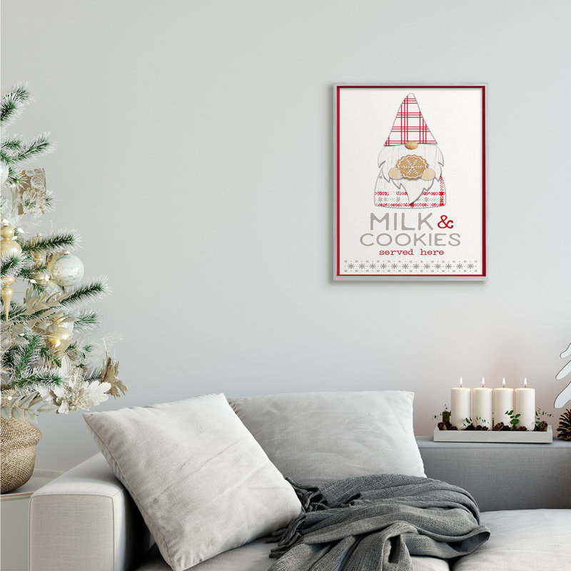 Gnome de Noël à carreaux lait et biscuits, H 20 po x l 16 po, Estampe numérique Farmhouse