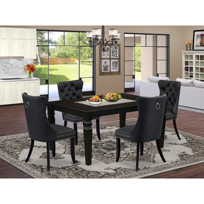 5 Piece Dining Table Set Includes a Rectangle Wooden Table with Removable leaf and 4 Parson Chairs, Black