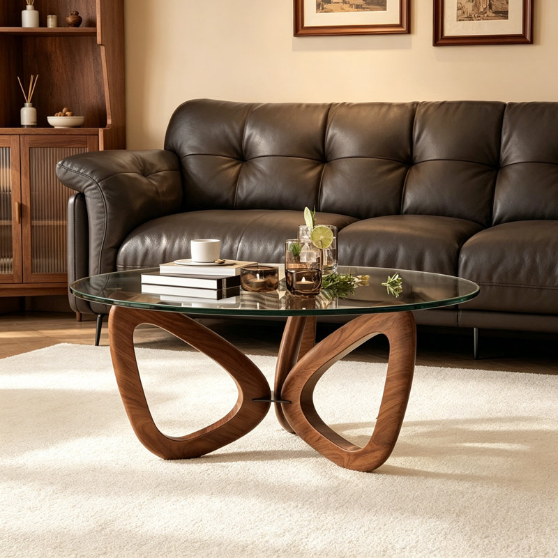 Tempered Glass Top Solid Wood Coffee Table
