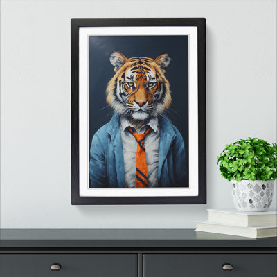 XYZ-FRM-V1223-1641 Tiger With Glasses Painting No.3 - Single Picture Frame Print on Wood