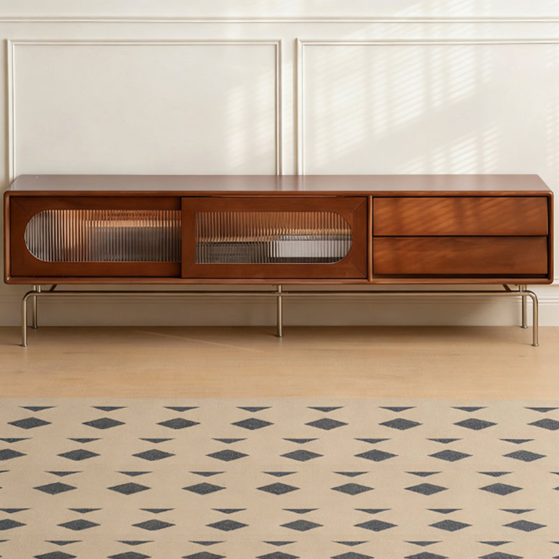 Meuble télé moderne en bois massif brun, 20.87”H x 70.87”L x 15.75”W