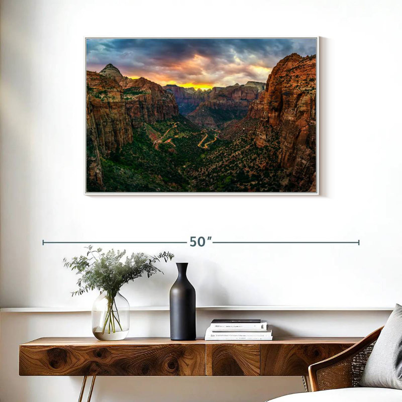 Zion National Park At Sunset, 37" X 25", Floating Frame White