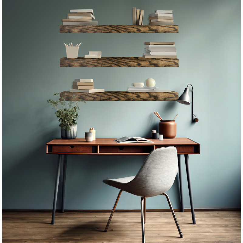 Emerald Lee 3 Piece Floating Shelf, 4" H x 42" W x 5" D, Dark Brown Wood