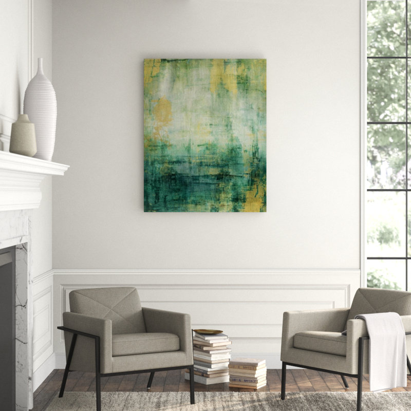 Turquoise Gold Painting by Emma McCartney, 50" H x 40" W x 1.5" D, Multi Layer Hand Embellishment Glass Coat